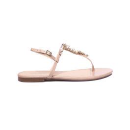Sandalia Arezzo Rasteira Pedraria Nude Antique
