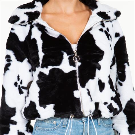 Faux Fur Cow Print Jacket Blueberry Kisss