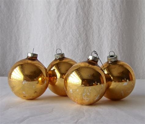 Vintage Christmas Ornaments Gold Glass Balls Set Of Four Mid Century En