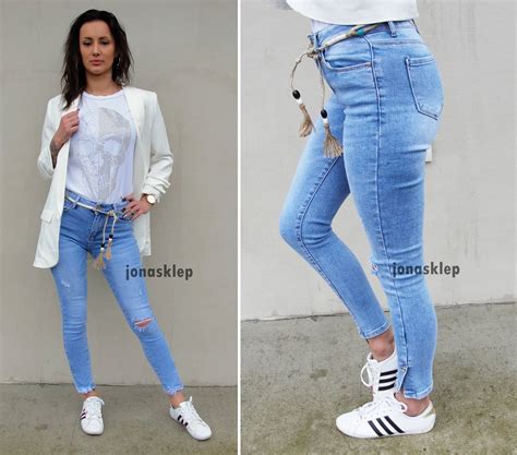 Denim Jasne Jeansy Rozci Cia Pasek Skinny Napy Kategorie Spodnie