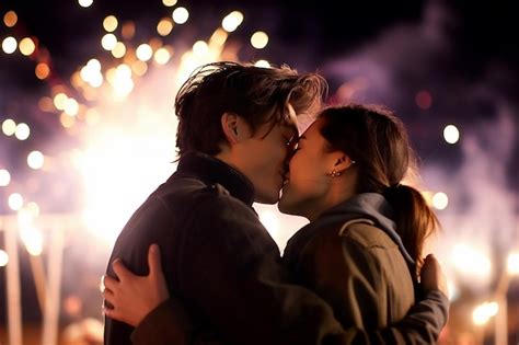 Premium AI Image | A couple kissing in front of fireworks