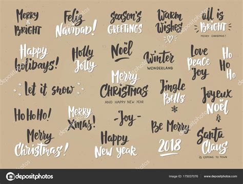 Set of holiday greeting quotes and wishes. Hand drawn text. Great for ...