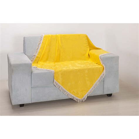 Manta Xale Decorativo Para Sofá Sala Franja Tecido Jacquard Amarelo