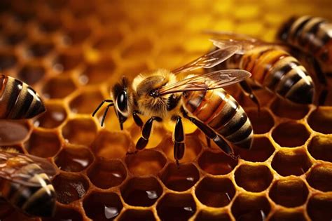 Premium Ai Image Bees On Honeycombs With Honey