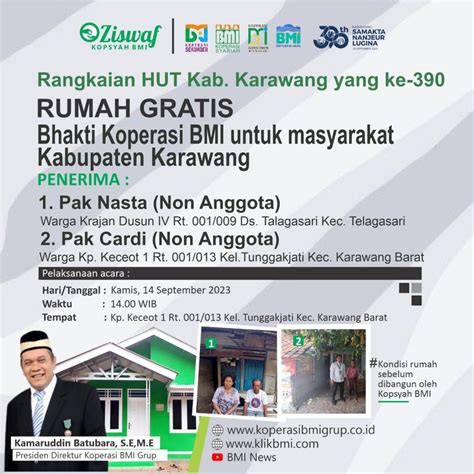 Koperasi Bmi Serahkan Dua Rumah Gratis Ke Di Hut Kabupaten