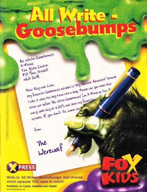 an advertisement for fox kids's all white goosebumps, which is written ...