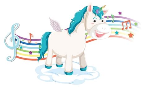 Free Vector Cute Unicorn Standing On The Cloud With Melody Symbols On