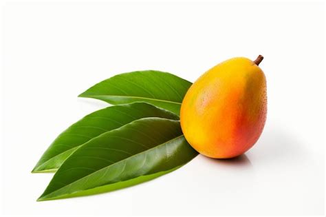 Premium Photo Ripe Mango With Green Leaf Isolated On White