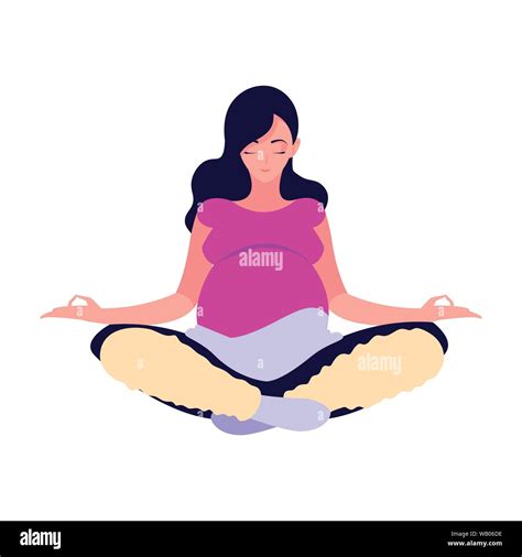 Pregnant Woman Sitting Pose Yoga Lotus Pregnancy And Maternity Vector