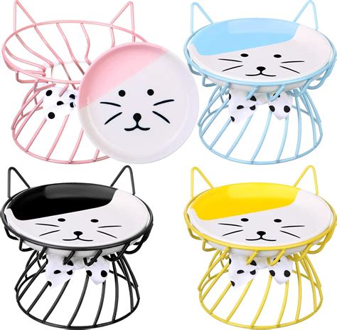 Sunnyray Cat Feeder 4 Pcs Elevated Ceramic Cat Bowls With