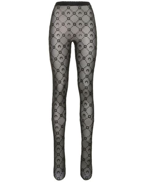 Marine Serre Monogram Flocked Sheer Mesh Tights In Black Gray Lyst