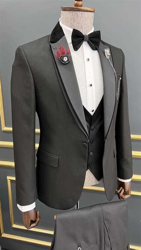 Gentwith Shelton Black Slim Fit Notch Lapel Tuxedo Black Tuxedo Slim