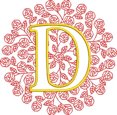 Embroidery Design: Rose Monogram D 3 sizes