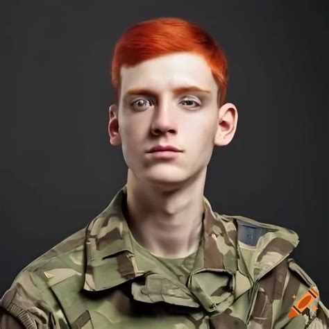 Portrait Of A Young Soldier With Red Hair And Gray Eyes On Craiyon