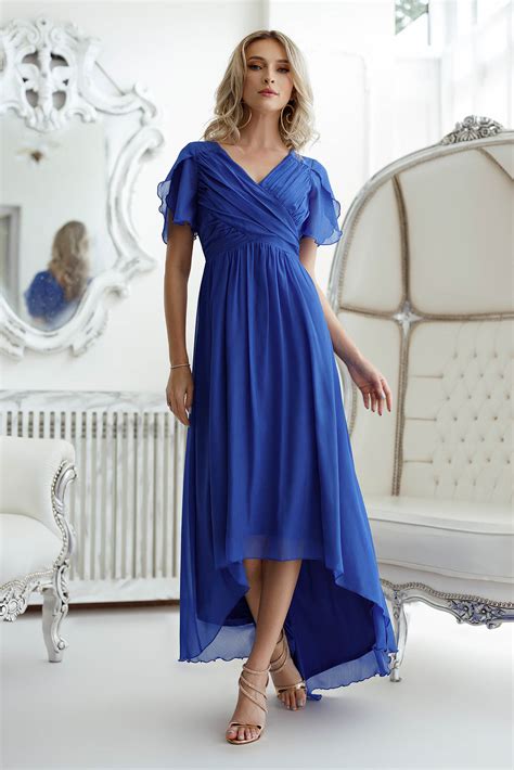 Blue Dress From Veil Fabric With Glitter Details Asymmetrical Cloche