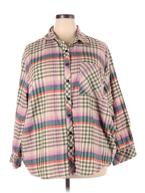 Wild Fable Plaid Multi Color Pink Long Sleeve Button Down Shirt Size