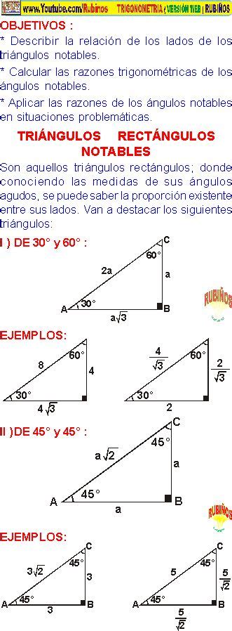 Razones TrigonomÉtricas Notables 45° Y 45° 30° Y 60° 37° Y 53° Ejemplos Y Ejercicios