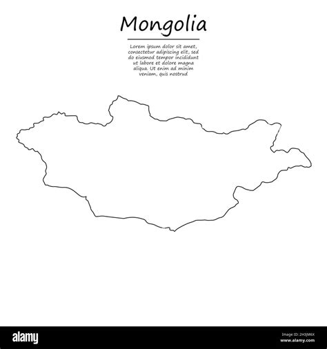 Simple Outline Map Of Mongolia Vector Silhouette In Sketch Line Style