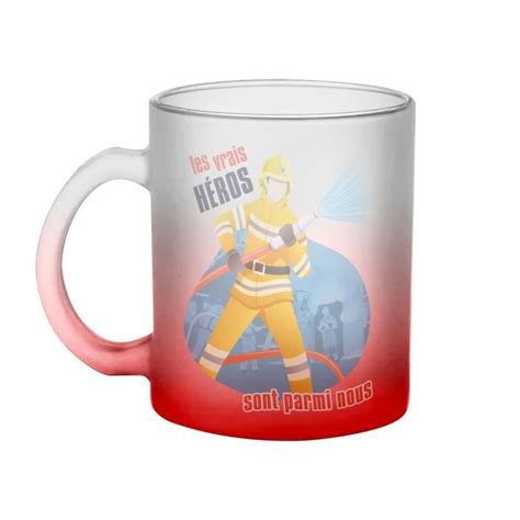 Mug en Verre Rouge Les Vrais Héros Pompier Métier Cdiscount Maison