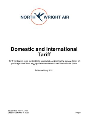 Fillable Online Domestic And International Tariff North Wright