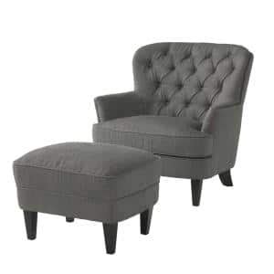 Noble House Correia Grey Fabric Upholstered Club Chair With Ottoman