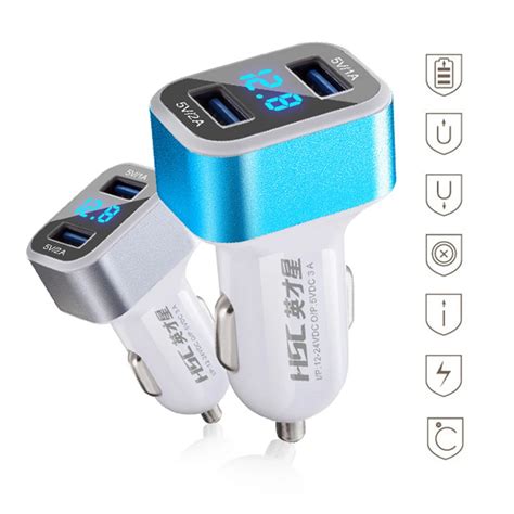 Brand HSC Car Charger Quick ChargeLED Display Cigarette Lighter Dual