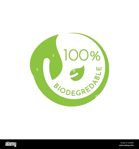 Biodegradable Label In Green With Leaf And Circle Eco Packaging Recyclable Symbol Stock Vector