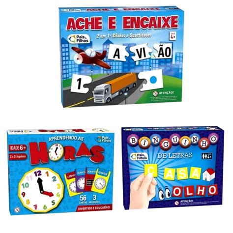 KIT Educativo 3 Jogos Ache E Encaixe Aprendendo As Horas Bingo De