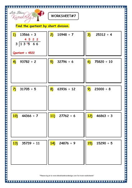 Free Short Division Worksheet Download Free Short Division Worksheet