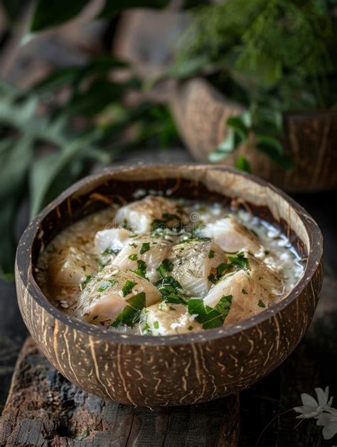 Fijian Kokoda In A Coconut Bowl Raw Fish Marinated In Lime Juice And