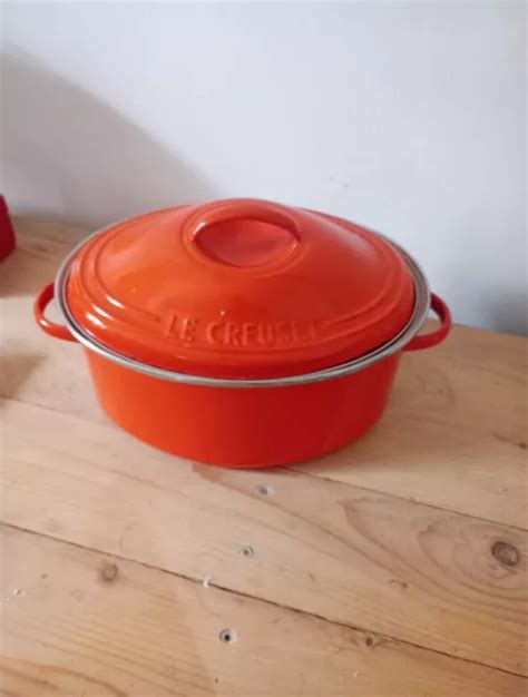 ANCIENNE COCOTTE FAITOUT marmite en tôle Émaillée Orange LE CREUSET