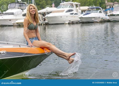 Beautiful Bikini Model Relaxing On A Boat Stock Image Image Of