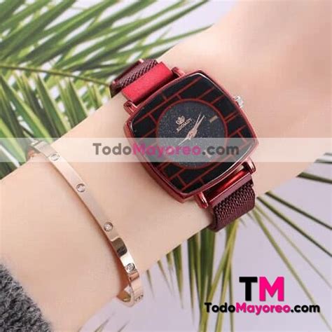 Reloj Diamantes Rojo Extensible Metal Mesh Im N Cuadrada R