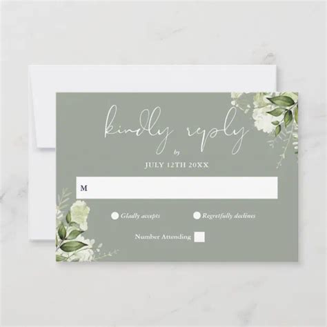 Elegant Greenery Floral Sage Green Wedding RSVP Card | Zazzle