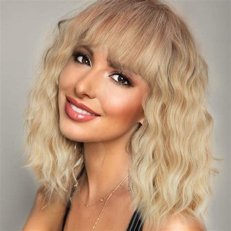 Amazon Short Wavy Blonde Wig With Bangs Curly Blonde Bob Wigs For