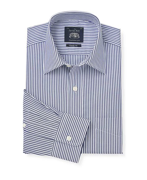 Mens White Navy Bengal Stripe Classic Fit Formal Shirt Savile Row Co