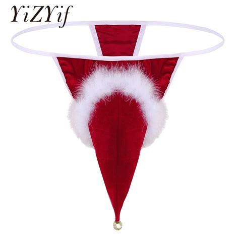 YiZYiF Gay Underwear Red Mens Lingerie Velvet Santa Hat Christmas