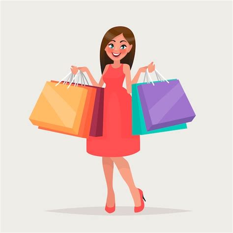 Una Mujer Está De Compras Con Todos Los Paquetes Vector Premium