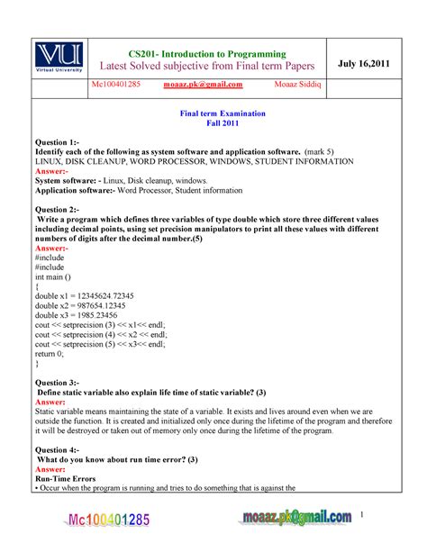 Cs201 Final Term Subjectives Solved With References By Moaaz Vustudy