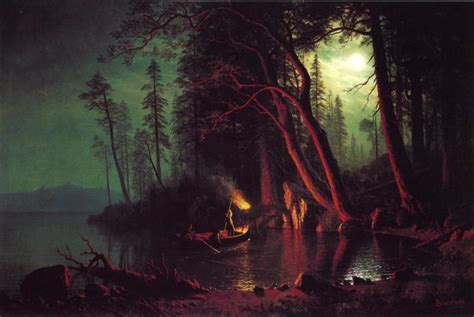 Lake Tahoe Spearing Fish By Torchlight Painting Albert Bierstadt Oil