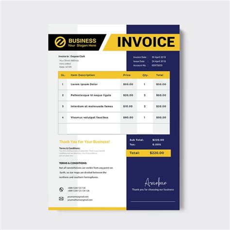 Blue Yellow Simple Invoice Design Freepng