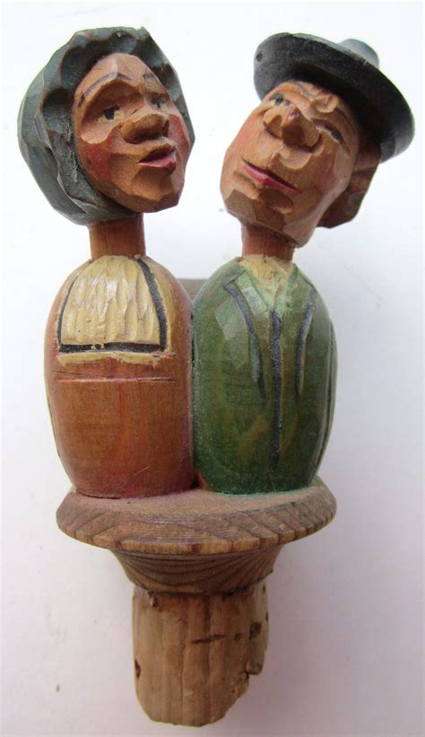 Vintage Anri Hand Carved Wood Bottle Stopper Kissing Couple Italian