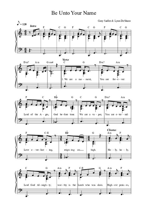 Be Unto Your Name Sheet Music Pdf Anchor Hymns Dee Wilson Mission