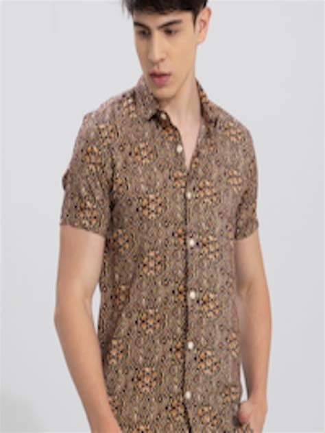 Buy Snitch Men Brown Classic Slim Fit Opaque Printed Casual Shirt