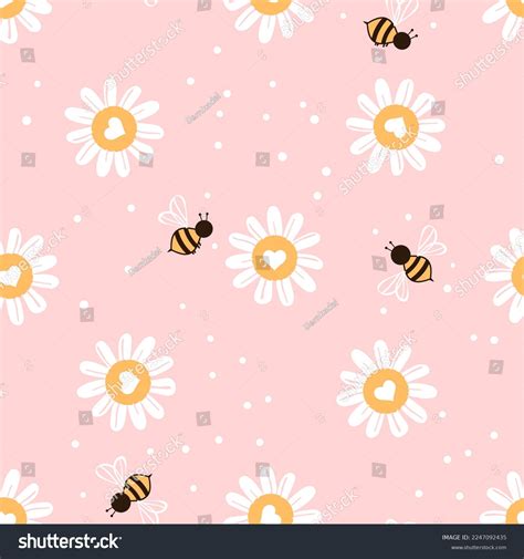 Seamless Pattern Daisy Flower Bee Cartoons Stock Vector Royalty Free