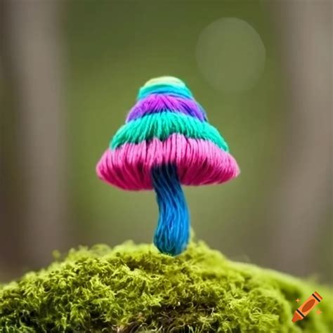 Colorful Floss Mushroom On Moss