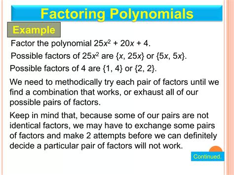 Factoring Polynomials Ppt