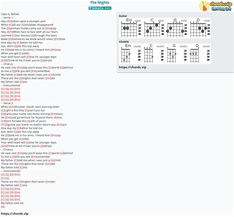 Chord: The Nights - tab, song lyric, sheet, guitar, ukulele | chords.vip