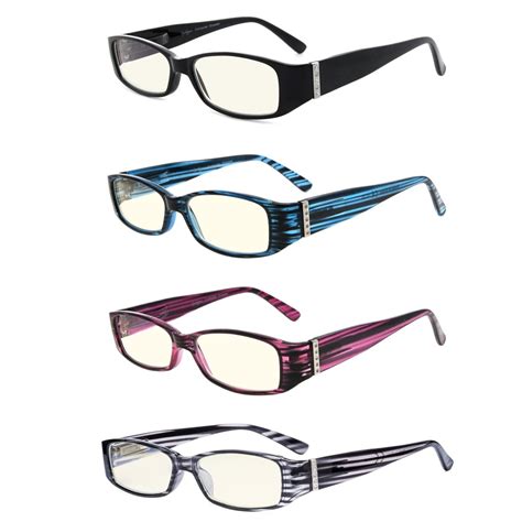 4 Pack Rectangle Blue Light Filter Reading Glasses