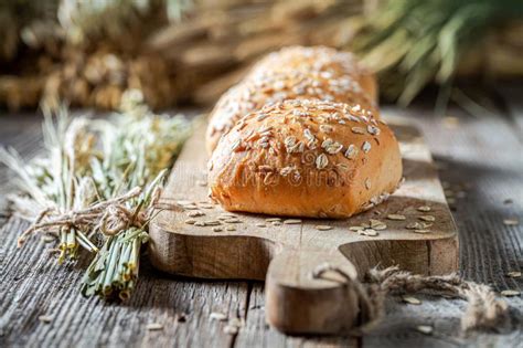 Two Healthy Buns On Plate Stock Photo Image Of Cereals